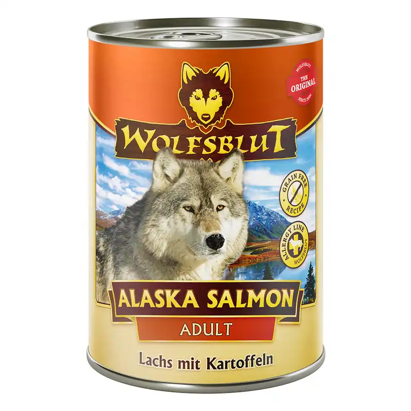 Jetzt Kaufen WOLFSBLUT Alaska Salmon Lachs mit Kartoffeln 395g Hundenassfutter